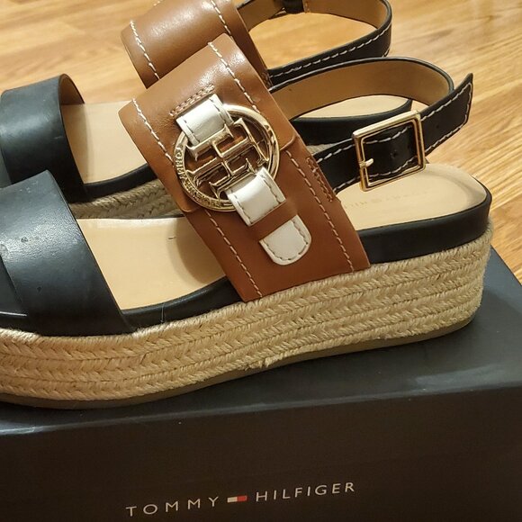 Tommy Hilfiger Shoes - Tommy Hilfiger Platform Sandals, Black, Tan & Gold.